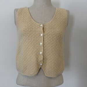 VTG 90s Vest Womens Small Beige Preowned Ribbed Knit 100% Cotton